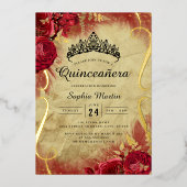 Invitation En Aluminium Quinceanera rouge florale (Recto)
