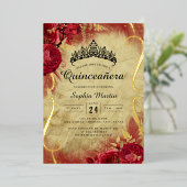 Invitation En Aluminium Quinceanera rouge florale (Debout devant)