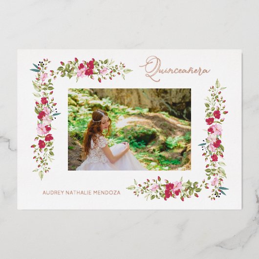 Invitation En Aluminium Quinceañera Spanish Whimsical Typography Flowers (Recto)