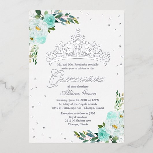 Invitation En Aluminium Quinceanera turquoise (Recto)