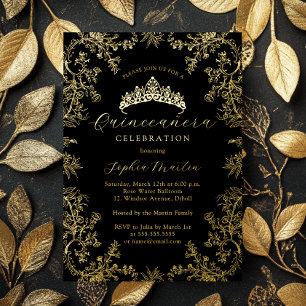 Invitation En Aluminium Quinceanera Vintage Gold Black Elegant