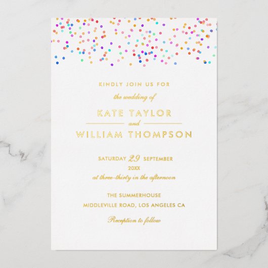 Invitation En Aluminium Rainbow Confetti Photo Mariage Gold (Recto)