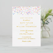 Invitation En Aluminium Rainbow Confetti Photo Mariage Gold (Debout devant)