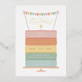 Invitation En Aluminium Rainbow Layer Cake Girl fête d'anniversaire (Recto)