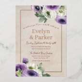 Invitation En Aluminium Ranunculus violet et blanc avec Mariage or Rose (Recto)