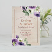 Invitation En Aluminium Ranunculus violet et blanc avec Mariage or Rose (Debout devant)