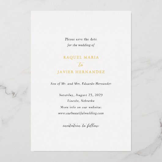 Invitation En Aluminium Raquel Classic Mariage élégant Enregistrer la date (Recto)