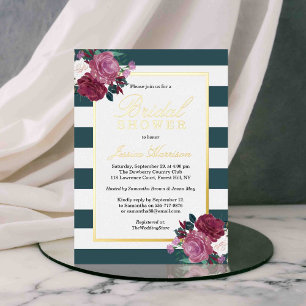 Invitation En Aluminium Rayures à la mode Fleurs Réelle douche de mariage