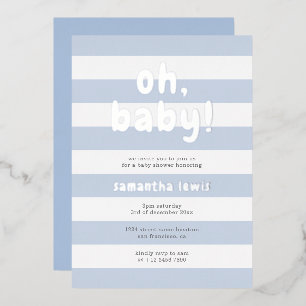 Invitation En Aluminium Rayures Bleu Pastel Oh Bébé Garçon Baptême Argent