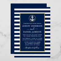 Rayures d'ancre nautique Mariage Bleu Or