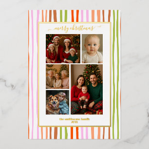 Invitation En Aluminium Rayures papier métallisé famille Photo Noël réel