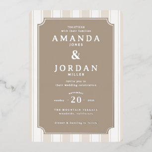 Invitation En Aluminium Rayures Vintage Élégantes Taupe