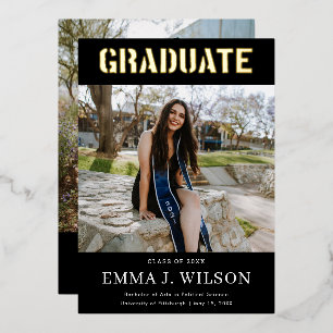 Invitation En Aluminium Real Foil 2 Photo Black Graduation Annonces