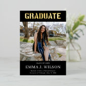 Invitation En Aluminium Real Foil 2 Photo Black Graduation Annonces (Debout devant)