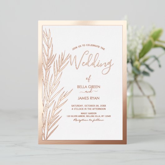 Invitation En Aluminium Real Foil Elegant Pampas Grass Mariage photo (Debout devant)