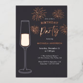 Invitation En Aluminium Real Foil Fireworks & Champagne Birthday Party (Recto)