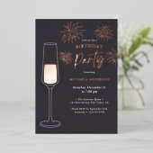 Invitation En Aluminium Real Foil Fireworks & Champagne Birthday Party (Debout devant)