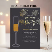 Invitation En Aluminium Real Foil Fireworks & Champagne Birthday Party
