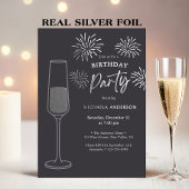 Invitation En Aluminium Real Foil Fireworks & Champagne Birthday Party