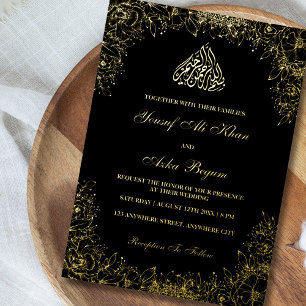 Invitation En Aluminium Real foil Gold Black Ornat Libellé Mariage musulma