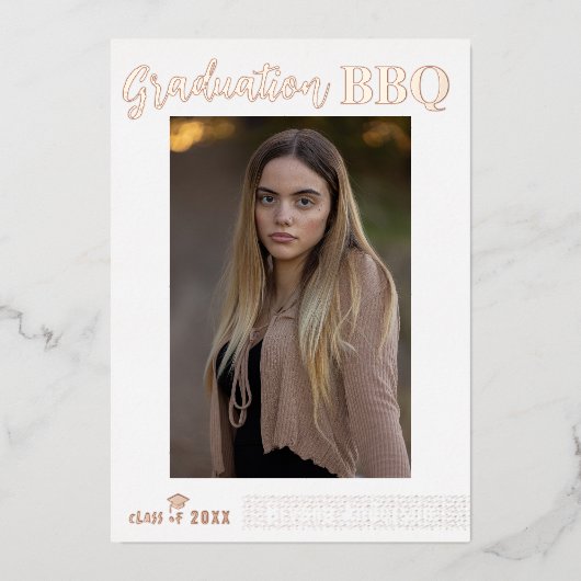 Invitation En Aluminium Real Foil Moderne Graduation Photo Party BBQ (Recto)