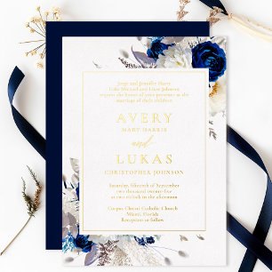 Invitation En Aluminium Real Gold Elegant Fleurs Mariage Feuille d'Or