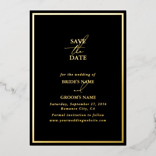 Invitation En Aluminium Real Gold Foil Black & Gold Wedding Enregistrer la (Recto)