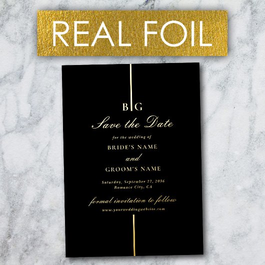 Invitation En Aluminium Real Gold Foil Black Wedding Enregistrer la date
