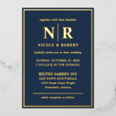 Invitation En Aluminium Real Gold Foil Élégant Mariage Monogramme Moderne (Recto)