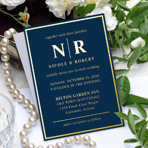 Invitation En Aluminium Real Gold Foil Élégant Mariage Monogramme Moderne