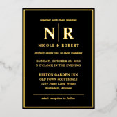 Invitation En Aluminium Real Gold Foil Élégant Mariage Monogramme Moderne (Recto)