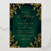 Invitation En Aluminium Real Gold Foil Emerald Floral Lace Script Mariage (Recto)