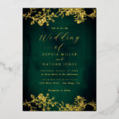 Invitation En Aluminium Real Gold Foil Floral Lace Script Emerald Mariage (Recto)