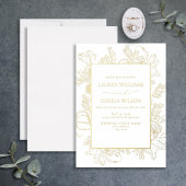 Invitation En Aluminium Real Gold Foil Floral Line Art Mariage