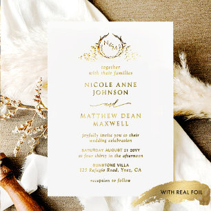 Invitation En Aluminium Real Gold Foil Formal et Elegant Mariage Monogramm