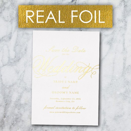 Invitation En Aluminium Real Gold Foil Luxury White Wedding Enregistrer la