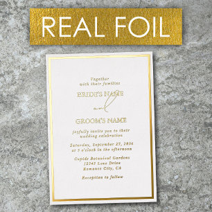Invitation En Aluminium Real Gold Foil Moderne Blanc & Mariage Or