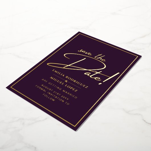 Invitation En Aluminium Real GOLD Foil Plum Purple Enregistrer le Mariage  (Rotation)