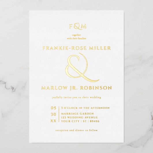 Invitation En Aluminium Real Gold Foil Simple Elegant Mariage blanc (Recto)