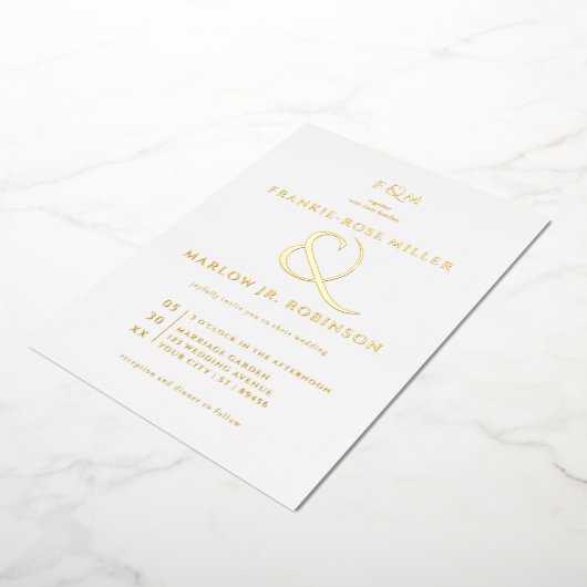 Invitation En Aluminium Real Gold Foil Simple Elegant Mariage blanc (Rotation)