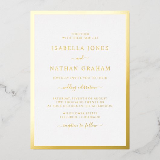 Invitation En Aluminium Real Gold Foil Simple mariage élégant (Recto)