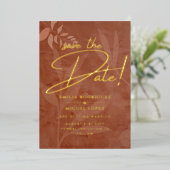 Invitation En Aluminium Real GOLD FOIL Terracotta Enregistrer la date Mari (Debout devant)