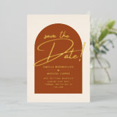 Invitation En Aluminium Real GOLD Foil Terracotta Enregistrer la date Mari (Debout devant)