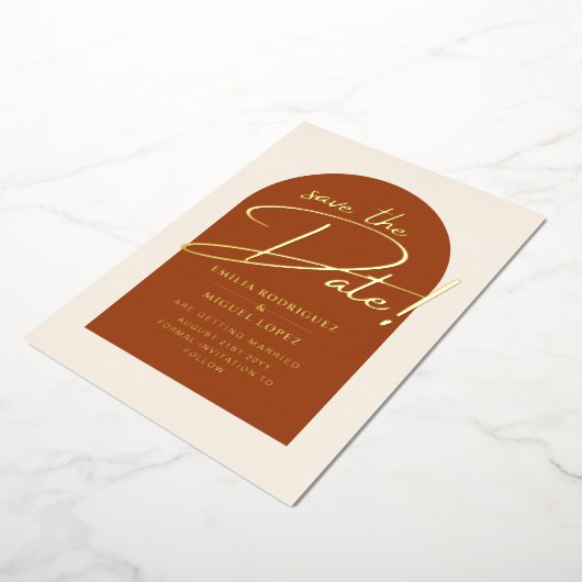 Invitation En Aluminium Real GOLD Foil Terracotta Enregistrer la date Mari (Rotation)