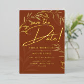Invitation En Aluminium Real GOLD FOIL Terracotta Enregistrer le Mariage d (Debout devant)