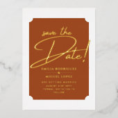 Invitation En Aluminium Real GOLD Foil Terracotta Enregistrer le Mariage d (Recto)