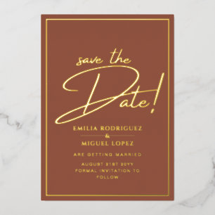Invitation En Aluminium Real GOLD FOIL Terracotta Enregistrer le Mariage d