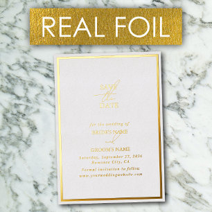 Invitation En Aluminium Real Gold Foil White & Gold Wedding Enregistrer la