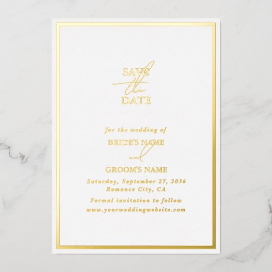 Invitation En Aluminium Real Gold Foil White & Gold Wedding Enregistrer la (Recto)