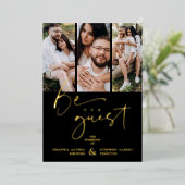 Invitation En Aluminium Real Golden Be our Guest Collage Wedding 3 Photos (Debout devant)